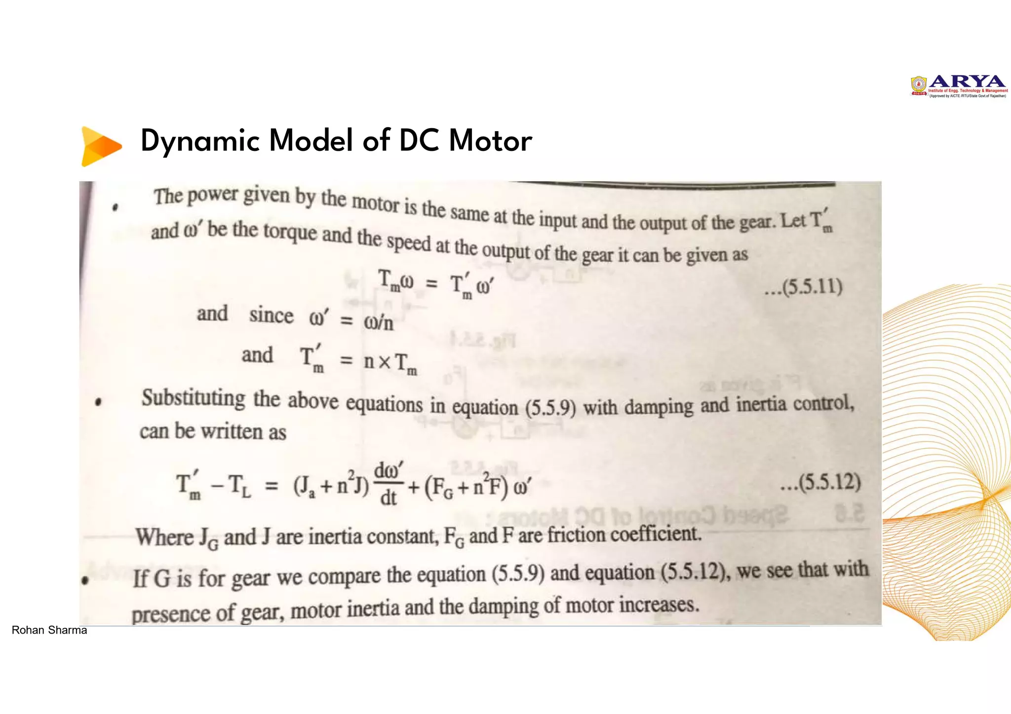Dynamic Model of DC Motor
Rohan Sharma
 
