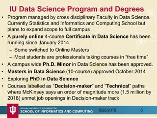 Overview Data Science Program Lessons from Data Science Program at Indiana University: Curriculum ...