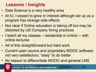 Lessons / Insights
• Data Science is a very healthy area
• At IU, I expect to grow in interest although set up as a
progra...