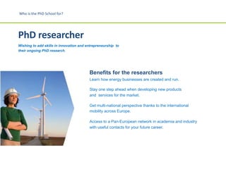 Benefits for the researchers
Learn how energy businesses are created and run.
Stay one step ahead when developing new prod...