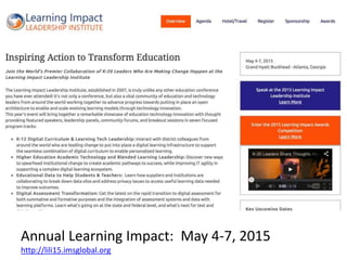 Annual Learning Impact: May 4-7, 2015 
http://lili15.imsglobal.org 
 