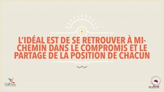 L’IDÉAL EST DE SE RETROUVER À MI-
CHEMIN DANS LE COMPROMIS ET LE
PARTAGE DE LA POSITION DE CHACUN
 