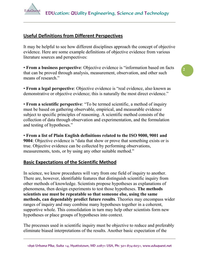 What is objective evidence eduquest fda compliance advisory pdf
