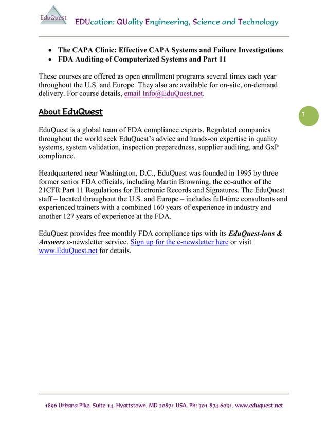 What is objective evidence eduquest fda compliance advisory pdf