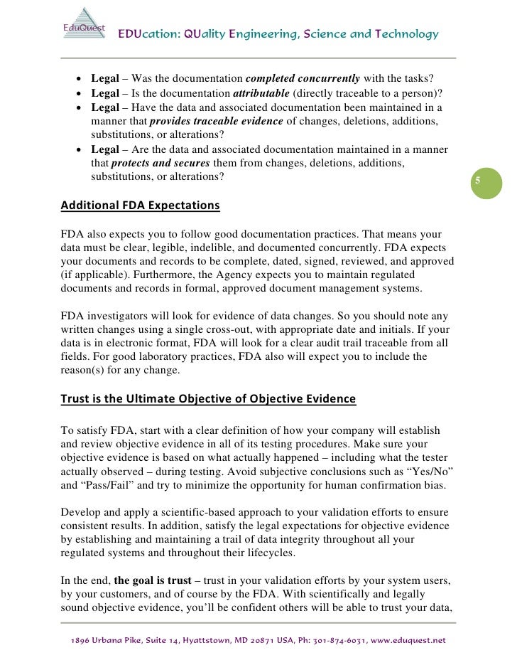 What is Objective Evidence? EduQuest FDA Compliance Advisory