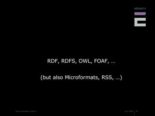 RDF, RDFS, OWL, FOAF, … (but also Microformats, RSS, …) 