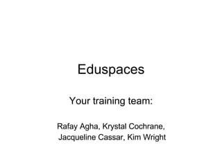 Eduspaces Your training team: Rafay Agha, Krystal Cochrane, Jacqueline Cassar, Kim Wright 