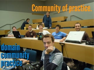 Community of practice.

domain
community
practice

 