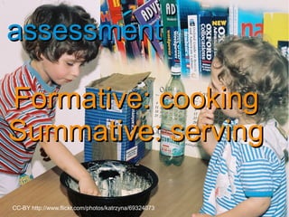 CC-BY http://www.flickr.com/photos/katrzyna/69324073
assessmentassessmentassessmentassessment
Formative: cookingFormative: cooking
Summative: servingSummative: serving
 