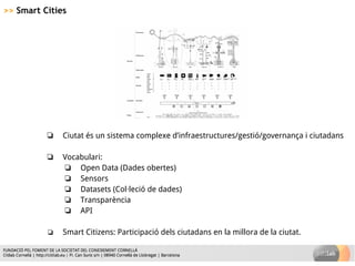 >> Smart Cities
❏ Ciutat és un sistema complexe d’infraestructures/gestió/governança i ciutadans
❏ Vocabulari:
❏ Open Data...