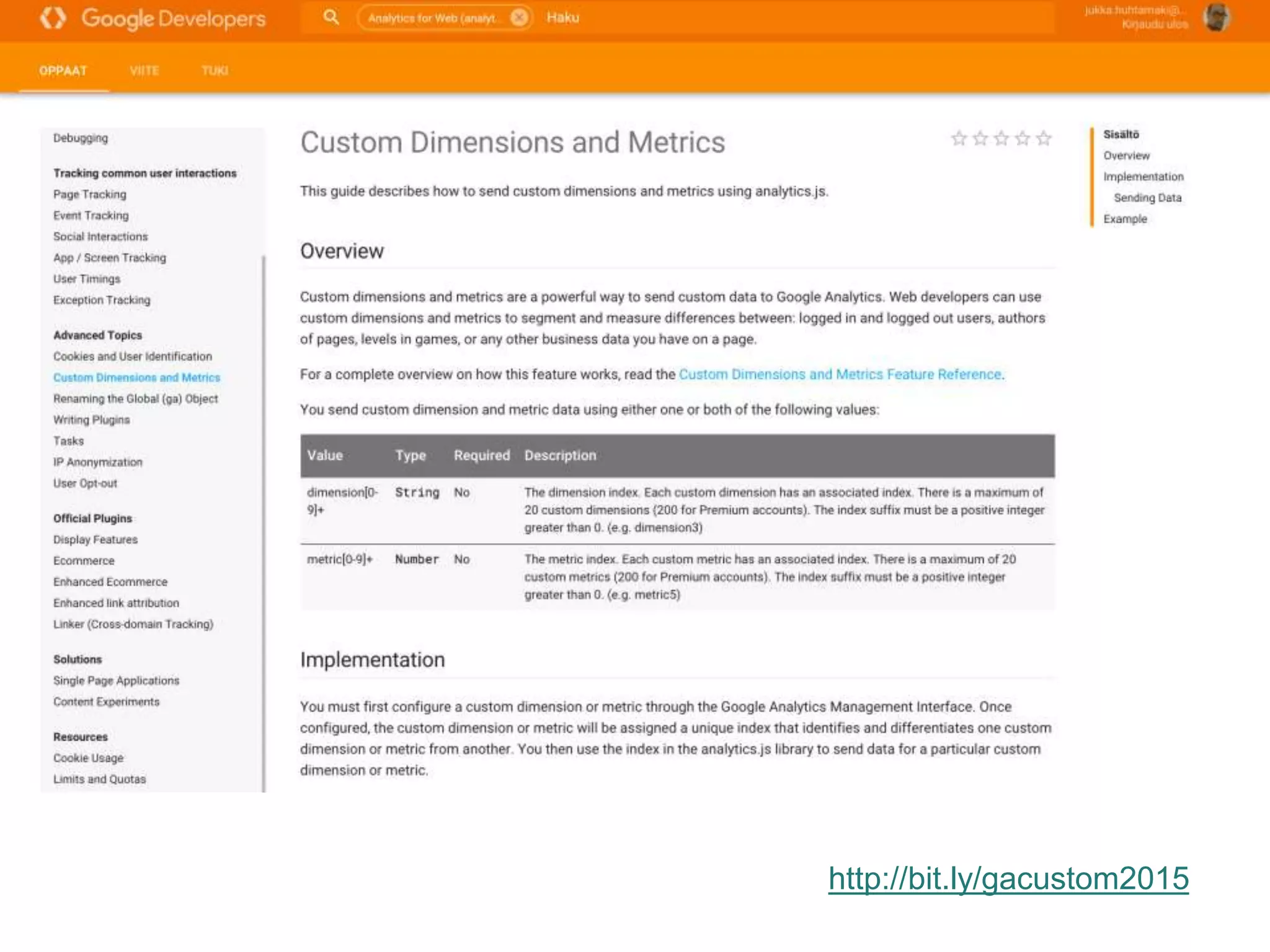 Case Google Analytics
• Custom dimensions:
https://developers.google.com/analytics/devg
uides/collection/analyticsjs/custom-dims-mets
http://bit.ly/gacustom2015