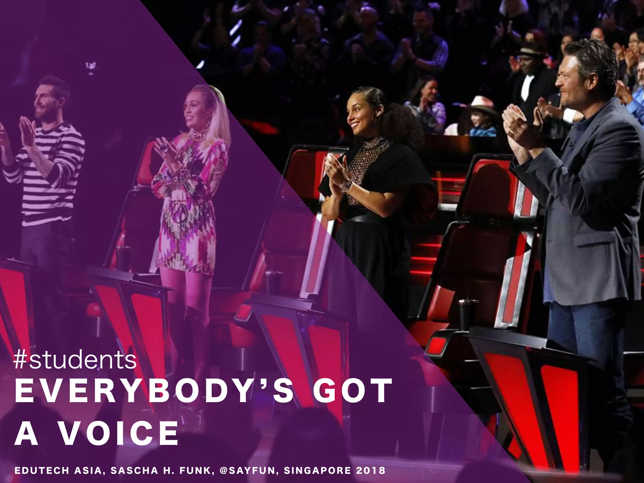 E V E RY B O DY S G O T
A V O I C E
#students
E D U T E C H A S I A , S A S C H A H . F U N K , @ S AY F U N , S I N G A P O R E 2 0 1 8
 