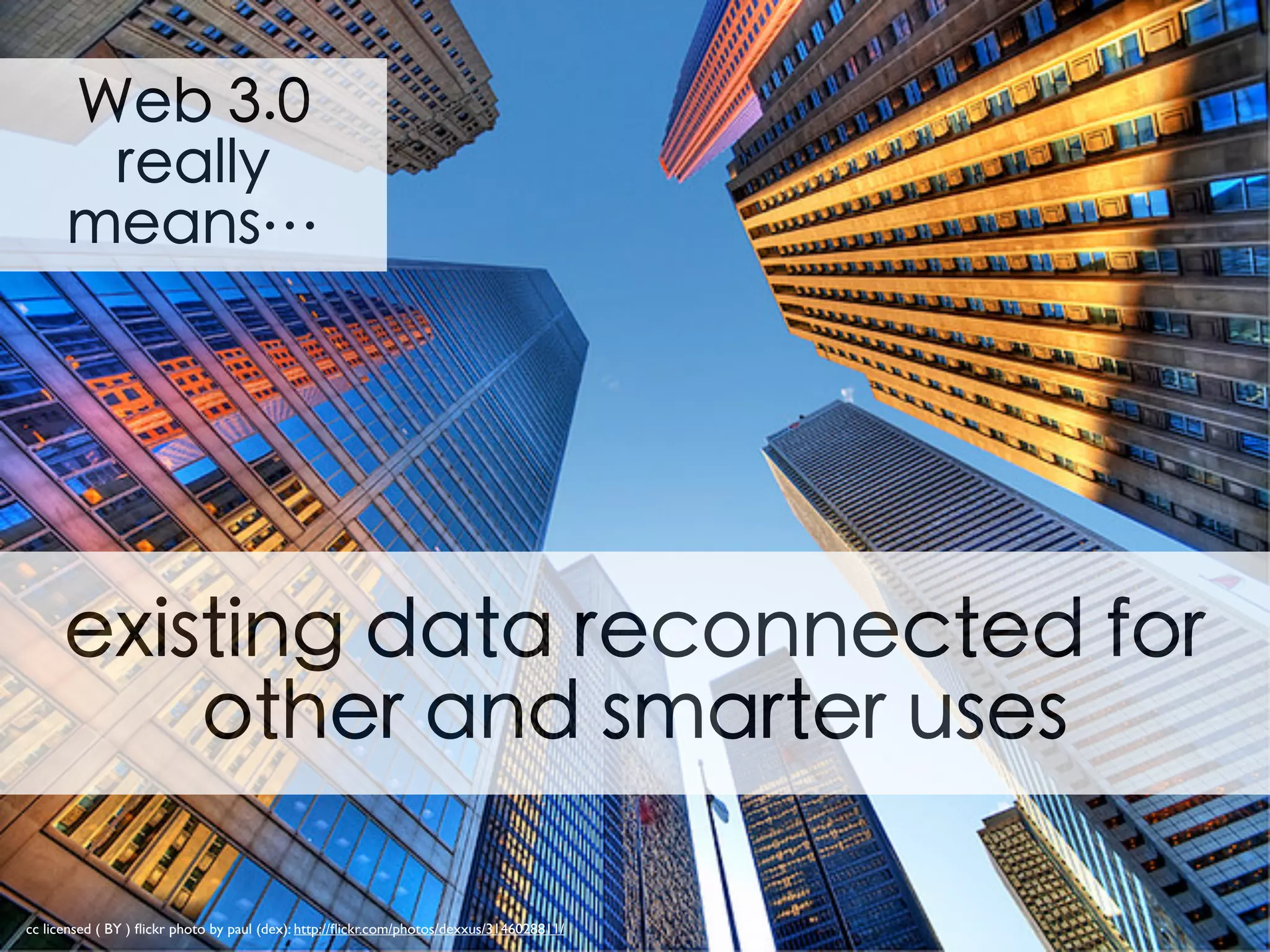 Web 3.0
Web 1.0
Web x.0
Web 2.0
Semantic Web
The Web
Meta Web
Social Web
Degree of Social Connectivity
DegreeofInformationConnectivity
cc""Steve"Wheeler,"University"of"Plymouth,"2010"
Semantic Web
of knowledge
Semantic Web
of intelligence
Web of
information
Web of people &
social information
DegreeofInformationConnectivity
 