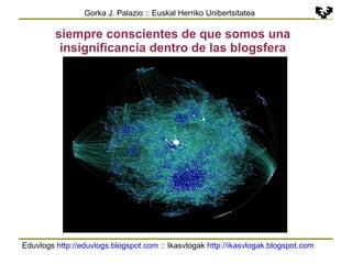 Eduvlogs  http://eduvlogs.blogspot.com  :: Ikasvlogak  http://ikasvlogak.blogspot.com   Gorka J. Palazio :: Euskal Herriko Unibertsitatea siempre conscientes de que somos una insignificancia dentro de las blogsfera 