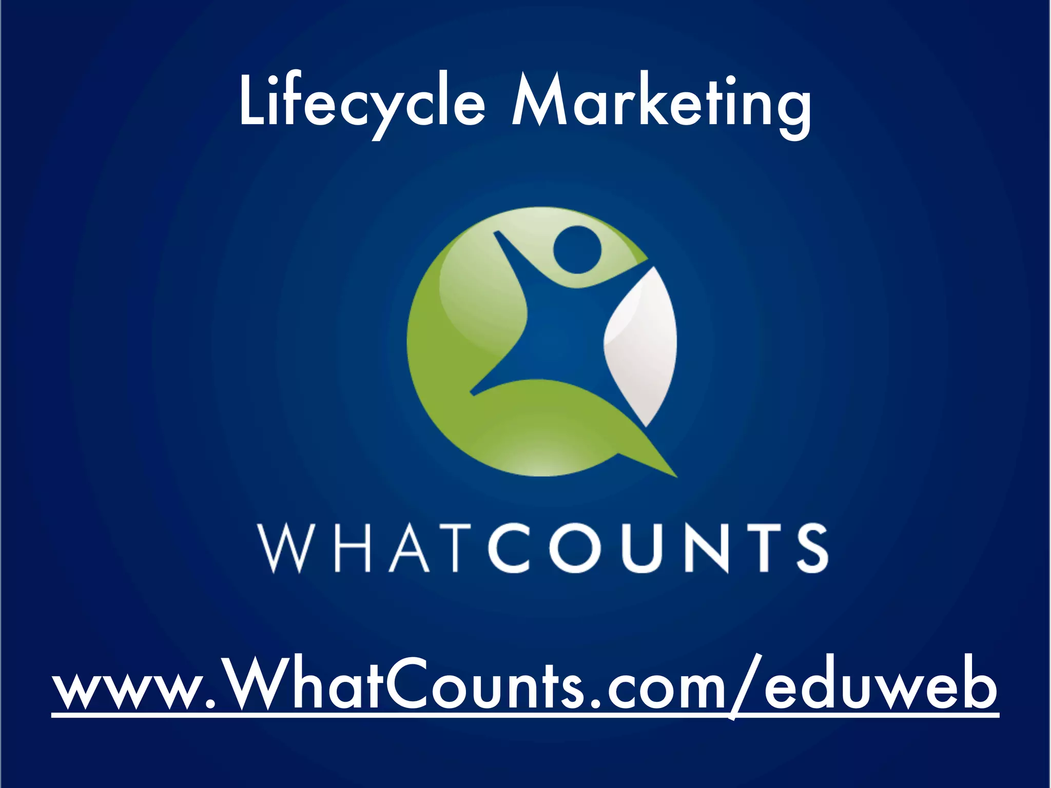 Lifecycle Marketing




www.WhatCounts.com/eduweb
 