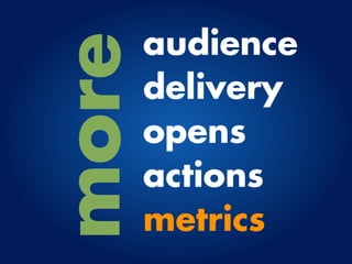 audience
more   delivery
       opens
       actions
       metrics
 