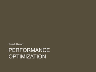 PERFORMANCE
OPTIMIZATION
Road Ahead:
 