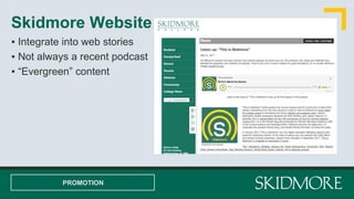 Skidmore Website
PROMOTION
▪ Integrate into web stories
▪ Not always a recent podcast
▪ “Evergreen” content
 
