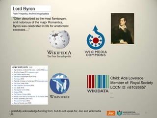 I gratefully acknowledge funding from, but do not speak for, Jisc and Wikimedia
UK.

15

 