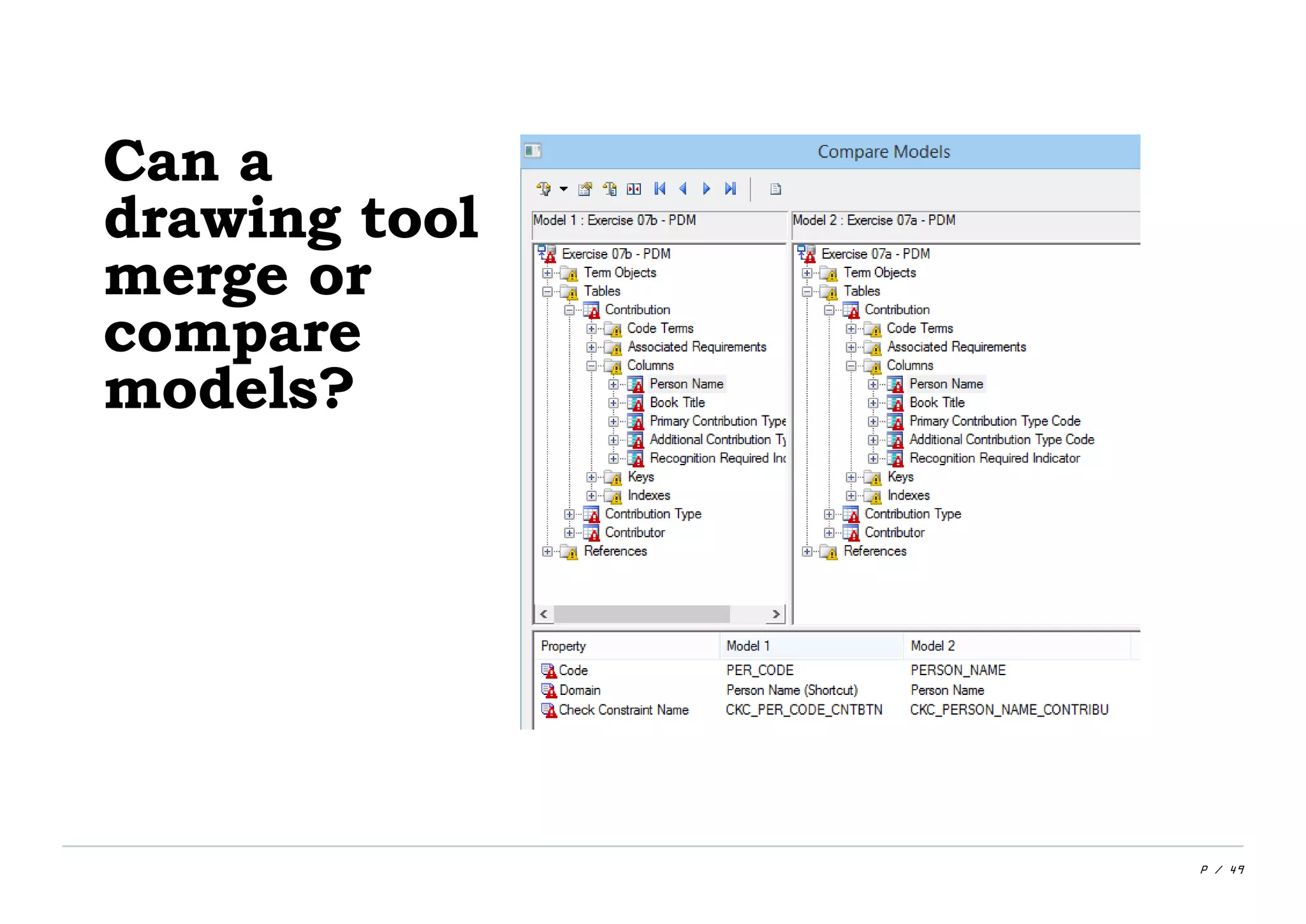 P / 49
Can a
drawing tool
merge or
compare
models?
 