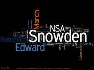 August 14, 2014 The EdwardSnowden NSA DataBreach of 2013: How it Happened;Its Consequences & Implications 2
 