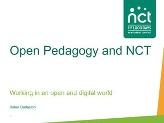 Working in an open and digital world
Helen Darlaston
Open Pedagogy and NCT
1
 