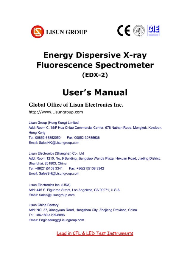 EDX2 Energy Dispersive Xray Fluorescence Spectrometer PDF