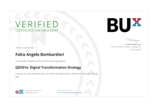 Verified Certificate: Digital Transformation Strategy