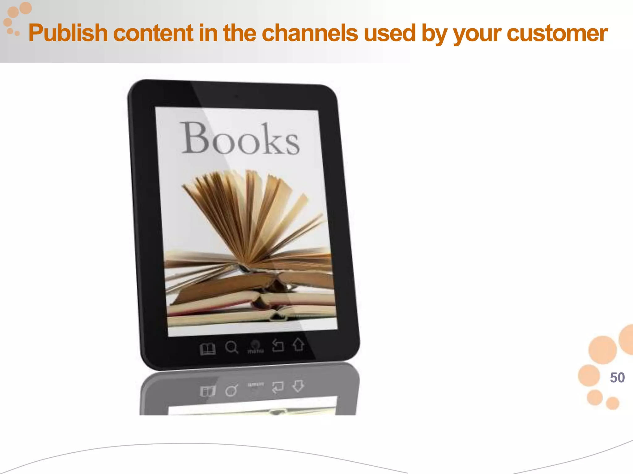 Publish content in the channels used by your customer




                                                        50
 