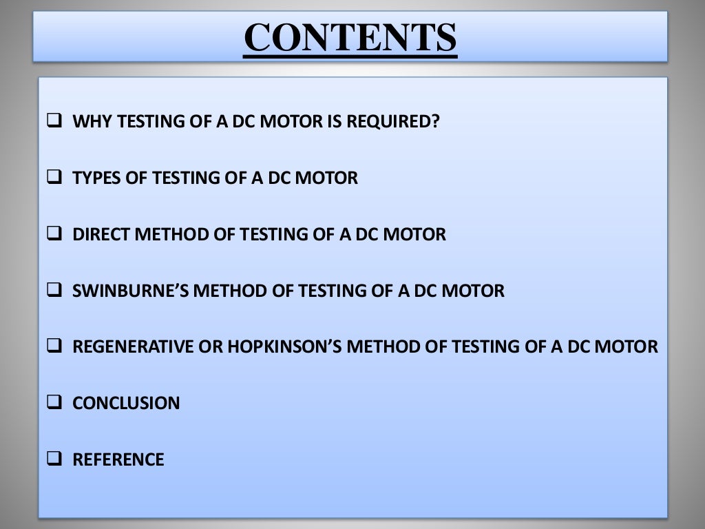 Testing of DC Motors