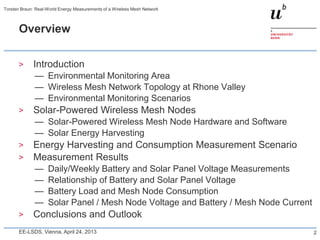Overview
> Introduction
— Environmental Monitoring Area
— Wireless Mesh Network Topology at Rhone Valley
— Environmental M...