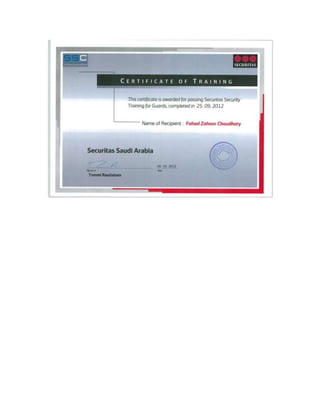 Securitas Training Certificate Fahad Zahoor