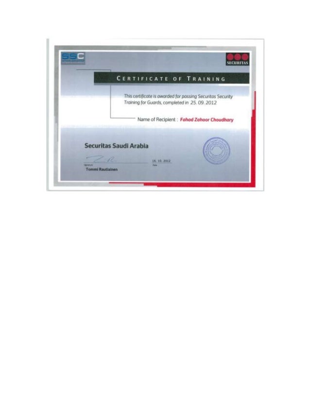 Securitas Training Certificate Fahad Zahoor Securitas Training Certificate Fahad Zahoor
