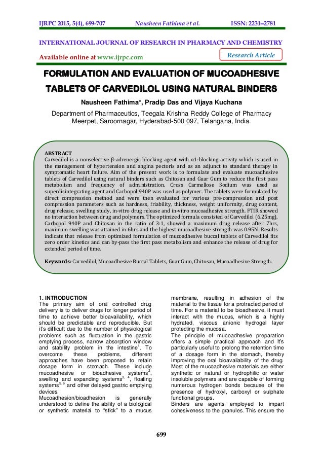 Formulation And Evaluation of Mucoadhesive Tablets of Carvedilol Usin…