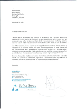 Recommendation letter Sofica