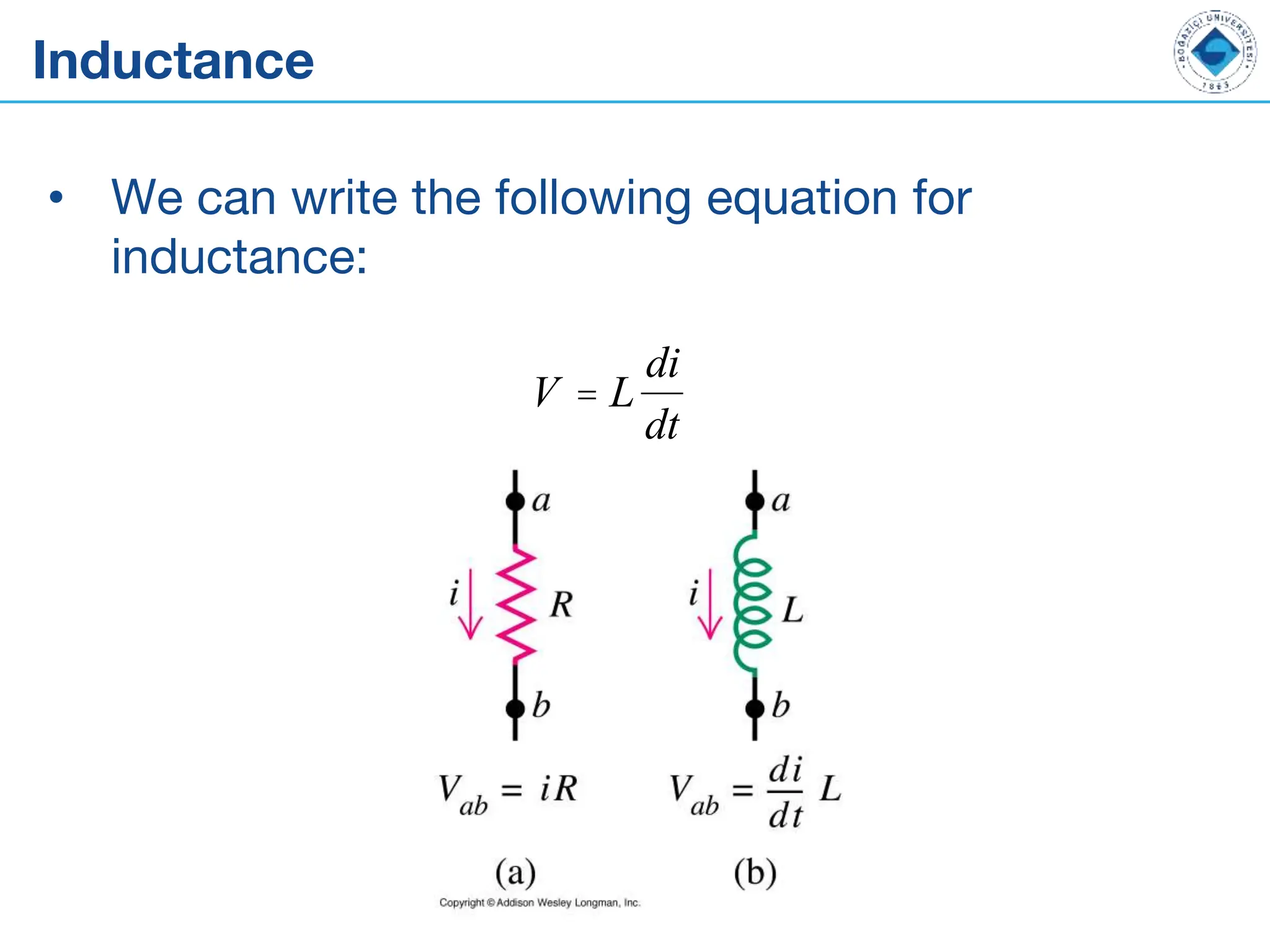 Inductance
• We can write the following equation for
inductance:
V = L
di
dt
 