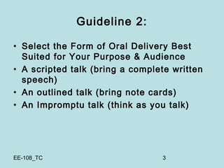 Guide Line Talk Preparing & Delivering Oral Presentations | PPT