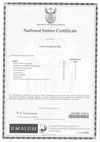 matric certificate and ID copy
