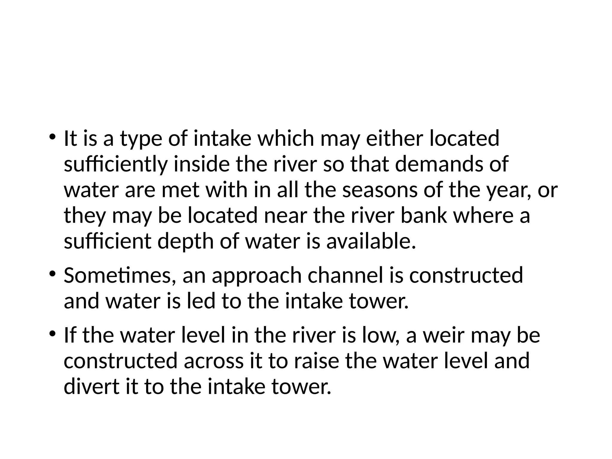 Types of intake structures used in water supply engineering | PPTX
