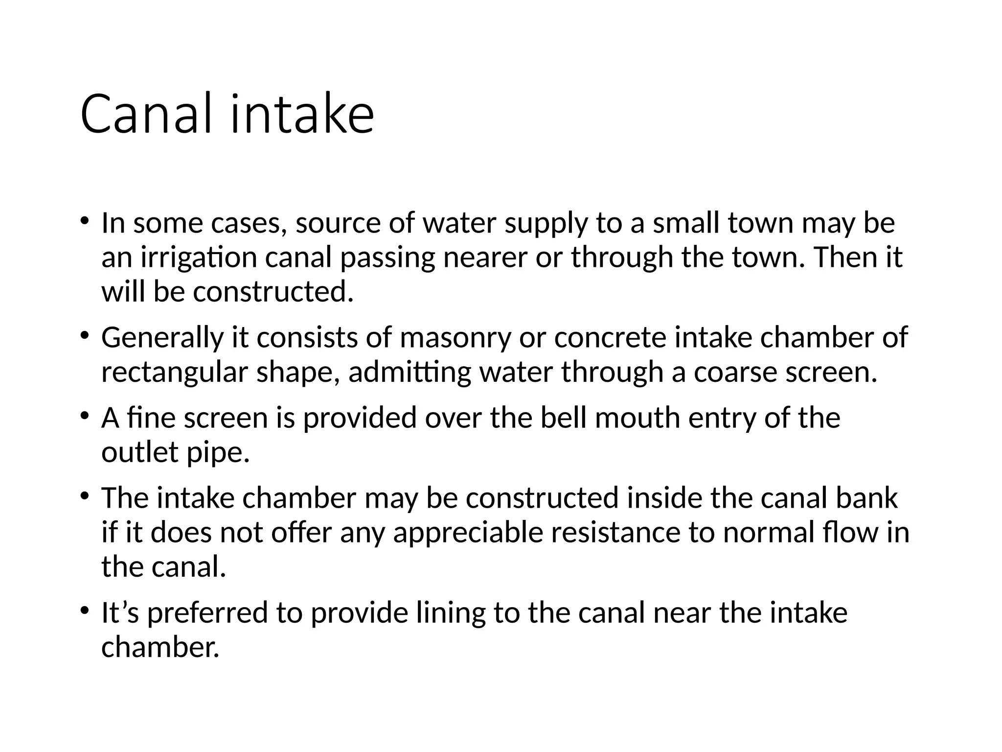 Types of intake structures used in water supply engineering | PPTX