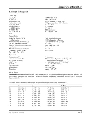 supporting information
sup-2Acta Cryst. (2015). E71, o406
Figure 1
Molecular structure of the title compound, showing the atom-labelling scheme. Displacement ellipsoids are drawn at the
50% probability level. H atoms are drawn as spheres of arbitrary radius.
Figure 2
Molecular packing of the title compound with hydrogen bonding shown as dashed lines.
 