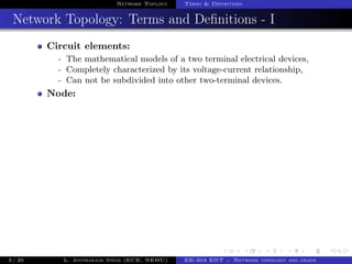 Network Toplogy Terms & Definitions
Network Topology: Terms and Deﬁnitions - I
Circuit elements:
- The mathematical models...