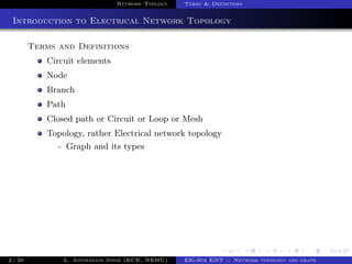 Network Toplogy Terms & Definitions
Introduction to Electrical Network Topology
Terms and Definitions
Circuit elements
Nod...