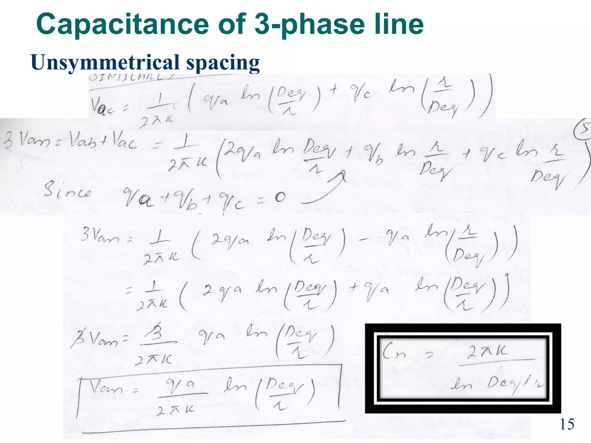 Capacitance of 3-phase line
Unsymmetrical spacing
15
 