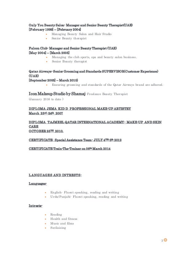 beauty therapist cv