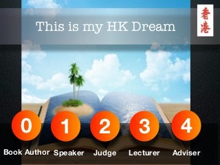 This is my HK Dream




    0        1         2        3          4
Book Author Speaker   Judge   Lecturer   Adviser
 