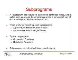Subprograms
SCEE, IIT MANDI
Dr. Shubhajit Roy Chowdhury
 