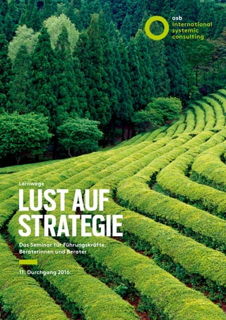 LUSTAUF
STRATEGIE
Lernwege
Das Seminar für Führungskräfte,
Beraterinnen und Berater
11. Durchgang 2016
 