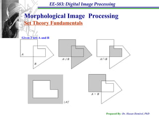 EE-583: Digital Image Processing
Prepared By: Dr. Hasan Demirel, PhD
Morphological Image Processing
Set Theory Fundamentals
Given 2 sets A and B
 