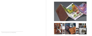 Accordion Fold Product Brochure: Iona Handcrafted Books
Handmade Journals
Back in the day, monks wandered the streets of Italy
with small books called Vade Mecum — Latin for “to
go with me”. For over 15 years, I have been bringing
this ancient Italian treasure to wanderers and
wonderers of our time, placing thousands of these
books in the hands of artists, musicians, writers,
photographers, backpackers, architects, poets,
philosophers, and all sorts of fascinating people with
something to say or save in a meticulously crafted
archival book – people like you!
HandmadePhotoAlbums
W
e
make
2
typesofalbums.These
are
meantto
be
used
placing
photoson
one
side
ofthe
page
so
asnotto
ever
be
facing
otherphotos,since
theycan
damage
one
another.
N
ew
albumswill
have
halfasmanyofthe
same
Arches
blackpages,and
willhave
acid-free
vellum
between
these
pagesto
protect
the
photosso
thatboth
sidesofthe
blackpapercan
be
used
forphotos.
One of a Kind
These are my newest
line of books . . . some
call ‘em Steam Punk.
Most are kept closed
with a rusty hasp
and vintage padlock
of your choosing or
antique door hinges.
All hardware is
actually vintage, and
typically between 50
and 120 years old.
No reproductions
here!! They are all
attached to the leather
with hand-hammered
copper rivets.
 